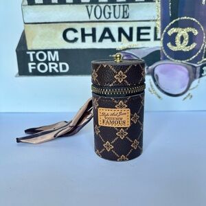 Brown and Gold Cylindrical Keychain Holder